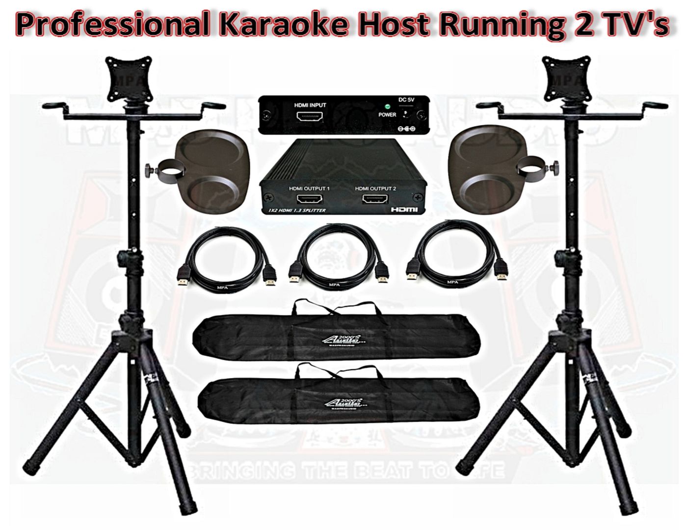 Professional Karaoke TV Stand run two karaoke monitors karaoke tv splitter pack