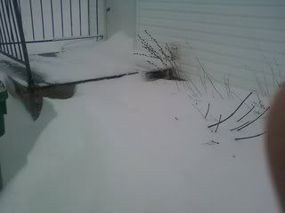 snow on porch