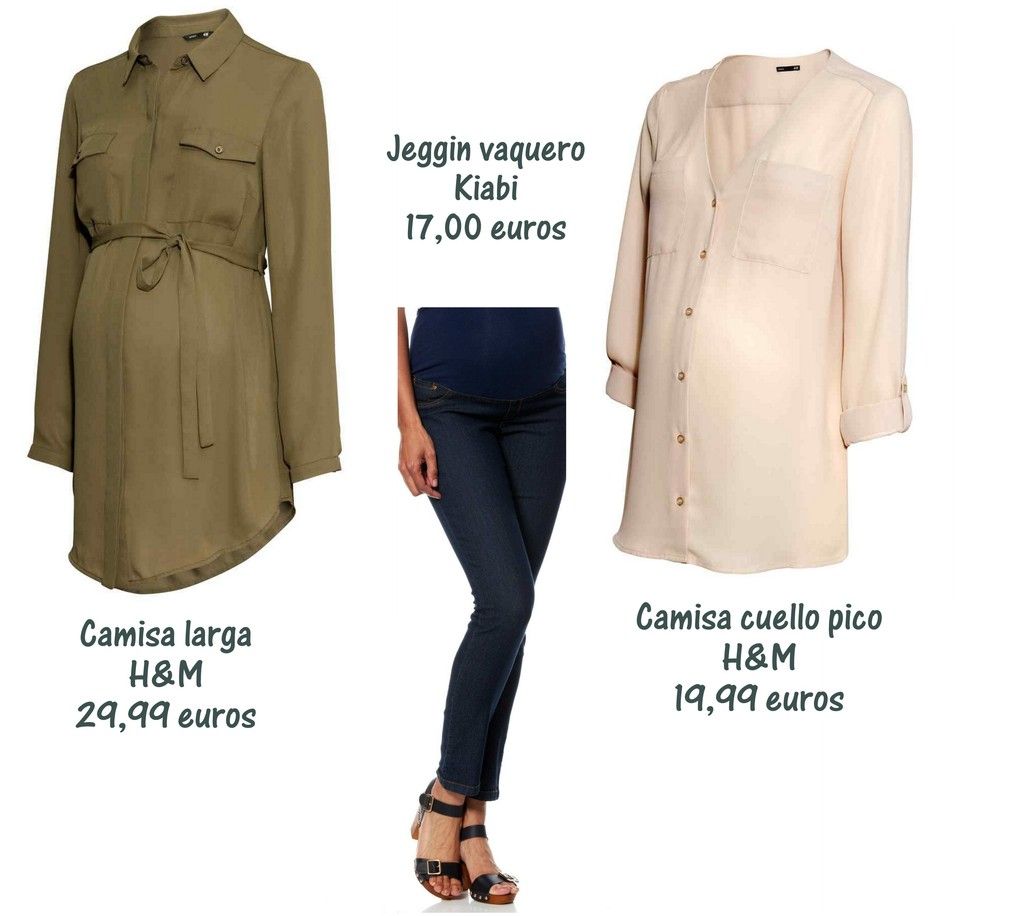ropa-premama-bonita-barata-3 jeggin vaquero premama kiabi, camisa larga premama h&m