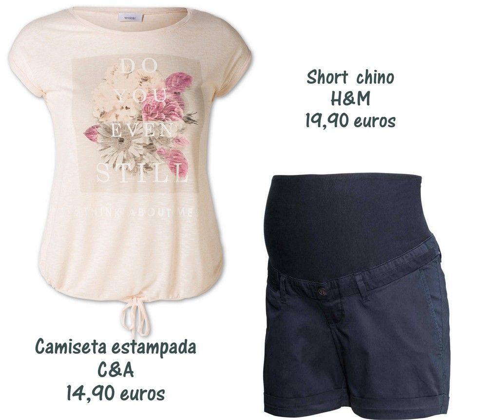 ropa-premama-bonita-barata-9 shorts premama y camiseta estampada premama h&m y C&A