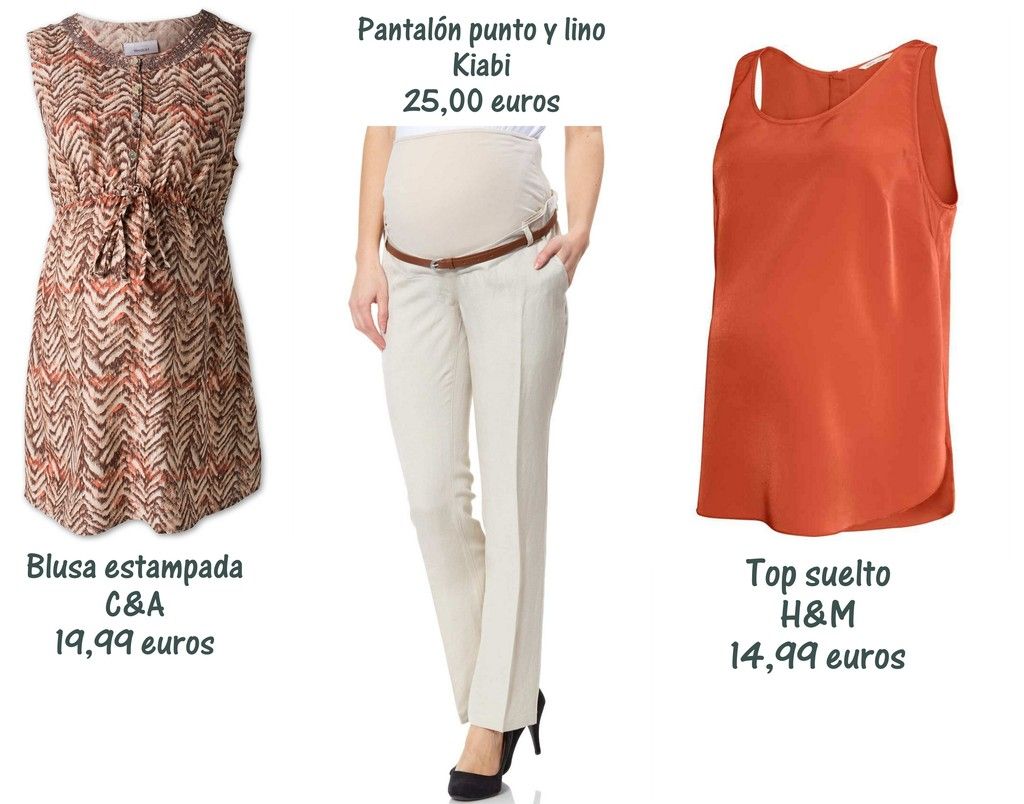 ropa-premama-bonita-barata-6 blusa premama C&A, pantalon lino premama Kiabi, camiseta tirantes premama H&M