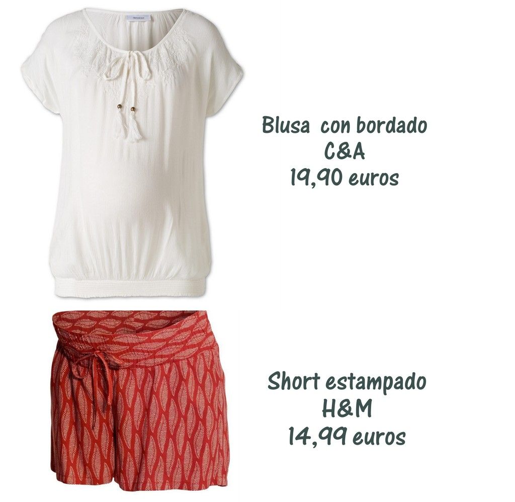 ropa-premama-bonita-barata-8 camiseta premama C&A y short estampado premama H&M