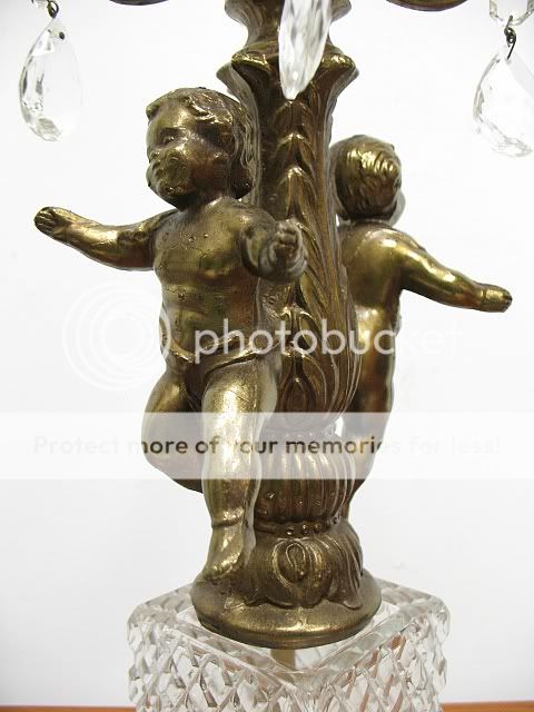 Vintage Hollywood Regency Cherub Cupid Crystal Prism Table Lamp Pr 