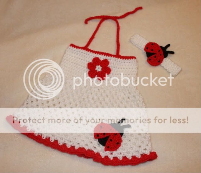 Handmade Crochet Baby Dress Matching Headband Lady Bug You Choose Size