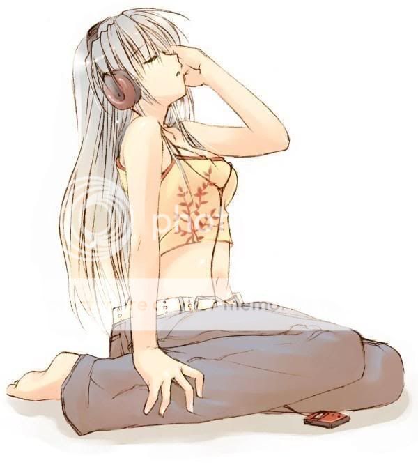 Silver Haired Girl Listening to Her Music Pictures, Images and Photos